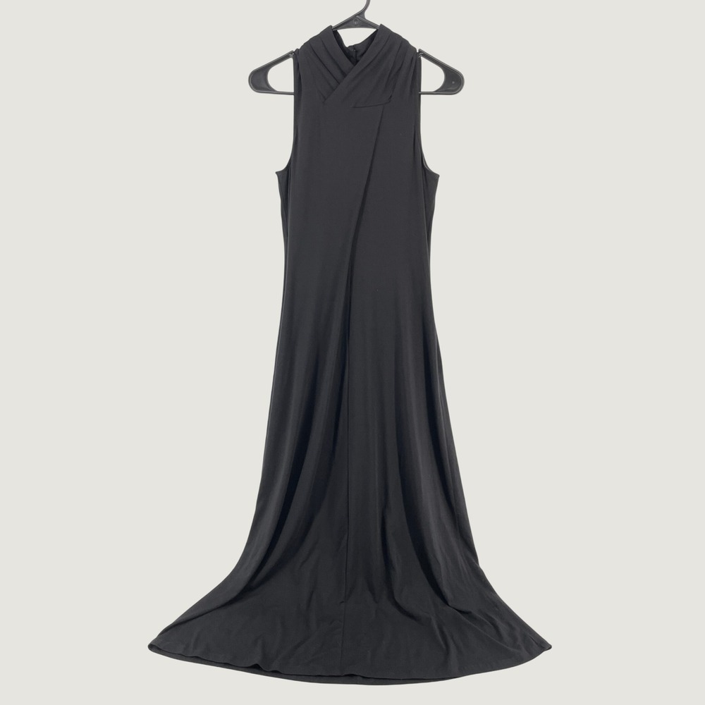 Garnet Hill Black Tencel Lyocell Mock Neck Sleeveless Maxi Dress XS Womens